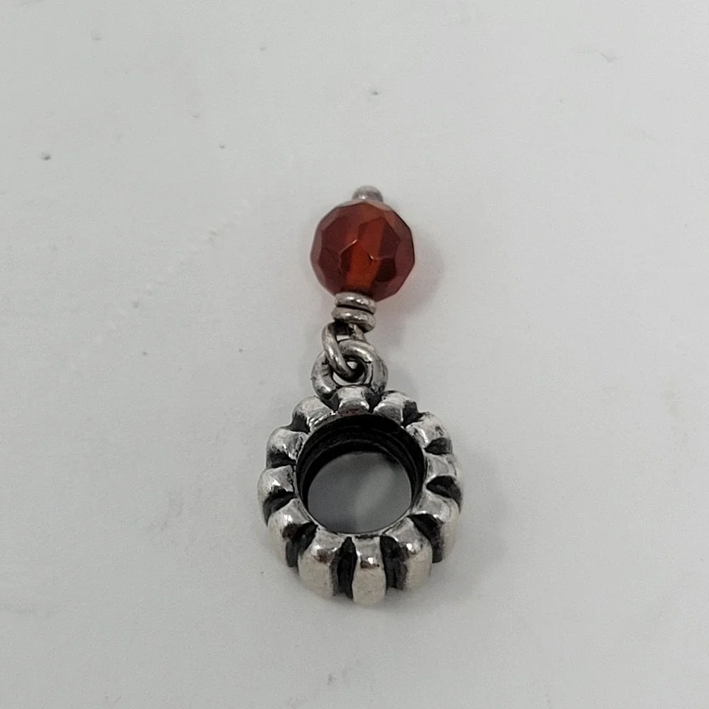 Pandora Carnelian Dangle Charm 925 Sterling Silver ALE Orange July‎ Birthstone